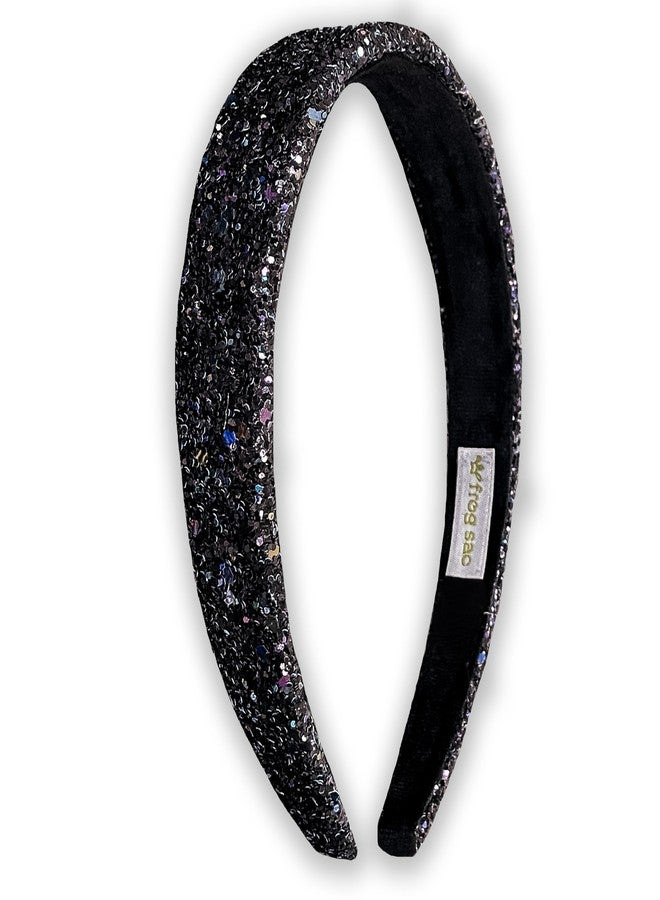 FROG SAC Glitter Headbands for Girls, Black Head Band Hair Accessories for Little Girl, No Shed Sparkly Wide Headband for Kids, Cute Alice Hairband for Toddler Children, Easter Basket Stuffers - Image 1